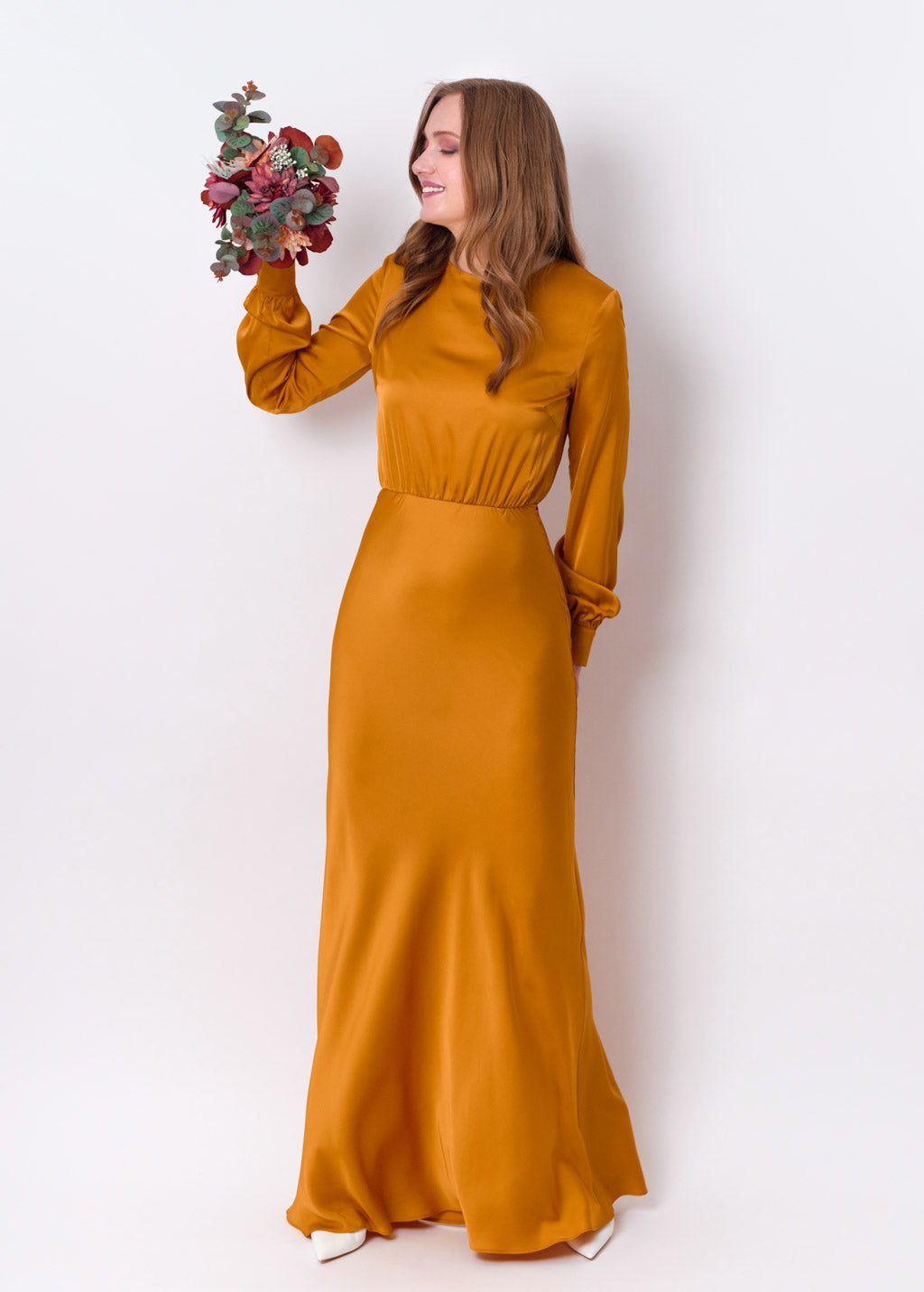 Gold silk long dress