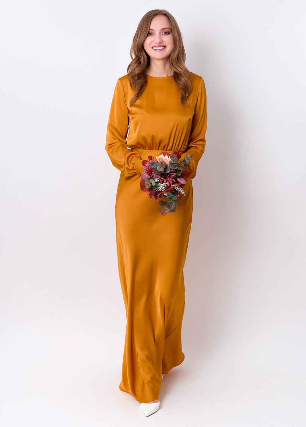 Gold silk long dress