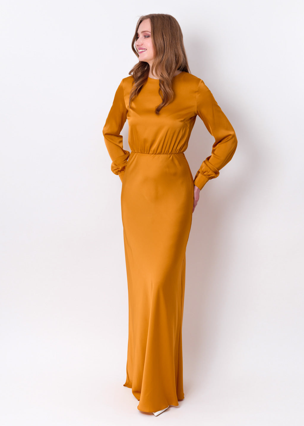 Gold silk long dress