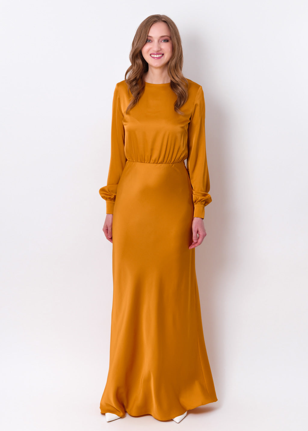 Gold silk long dress