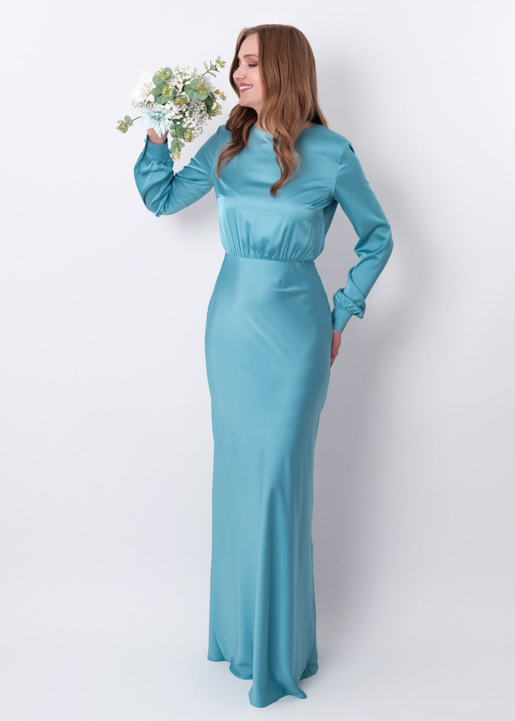 Dusty blue silk long dress