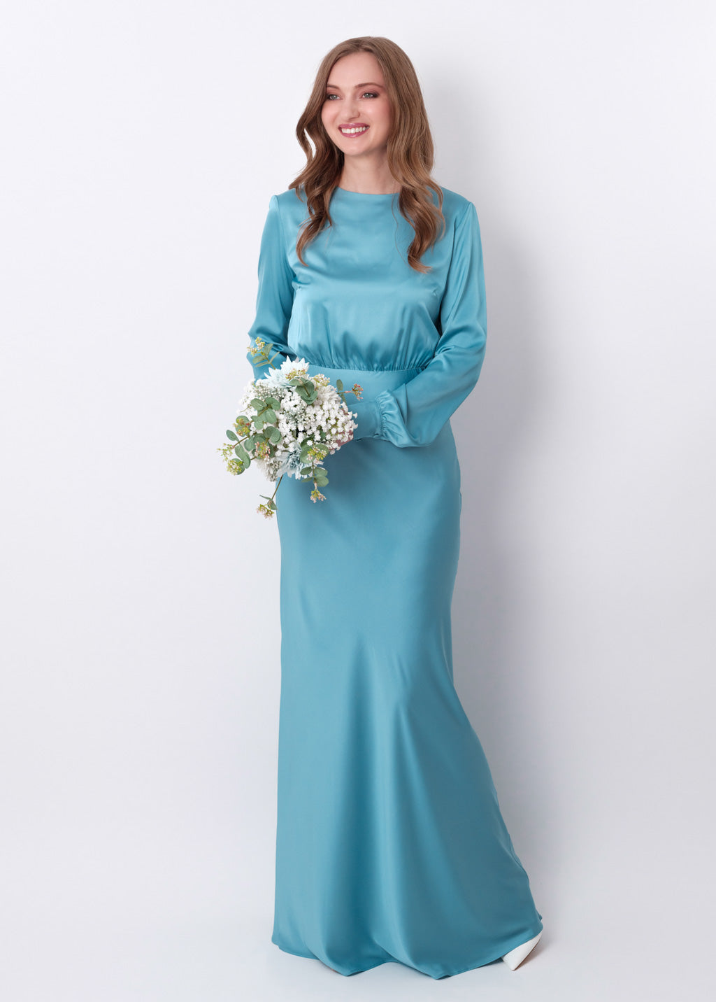 Dusty blue silk long dress