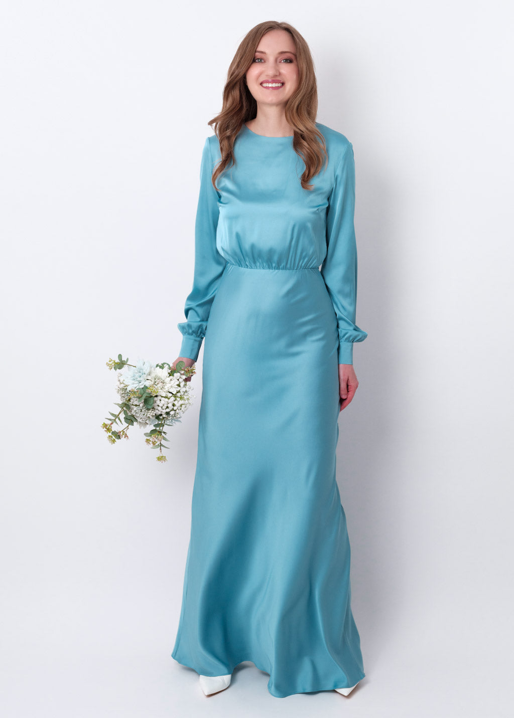 Dusty blue silk long dress