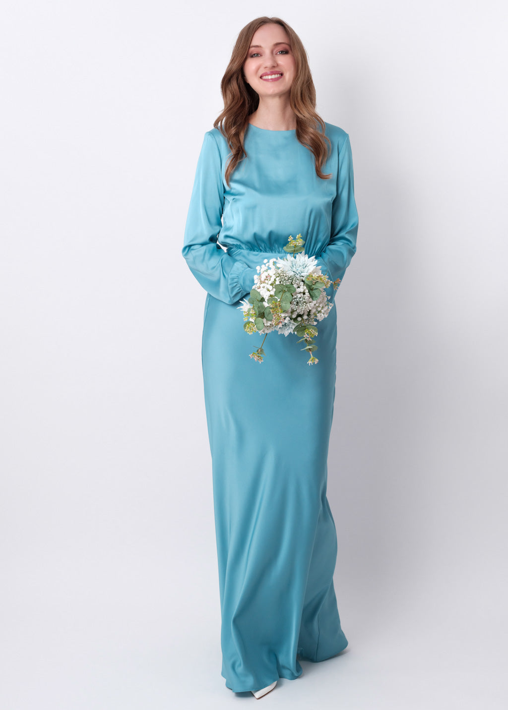 Dusty blue silk long dress
