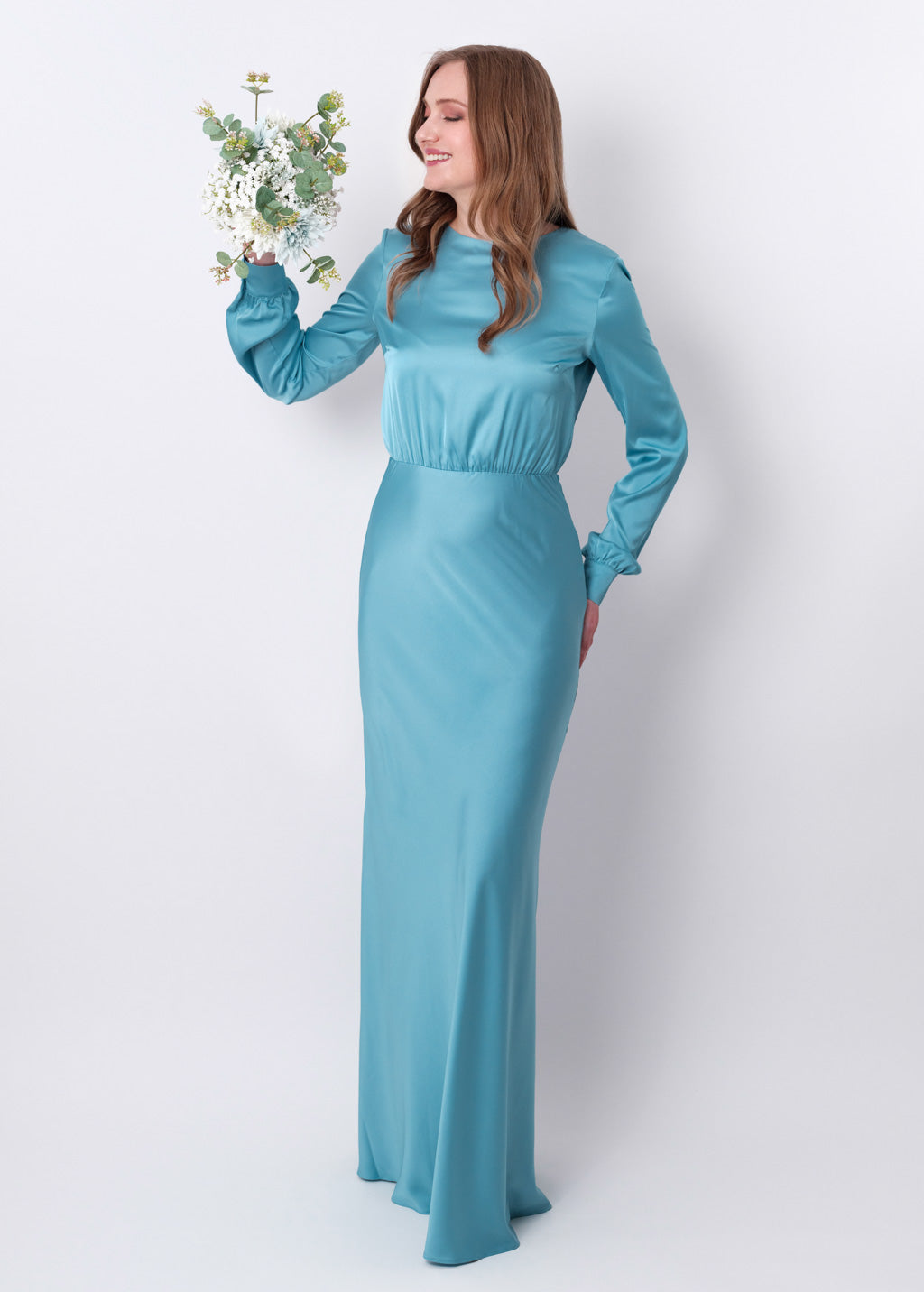 Dusty blue silk long dress