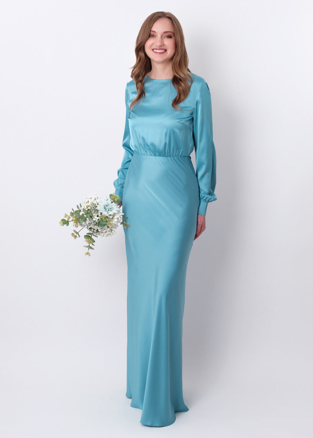 Dusty blue silk long dress