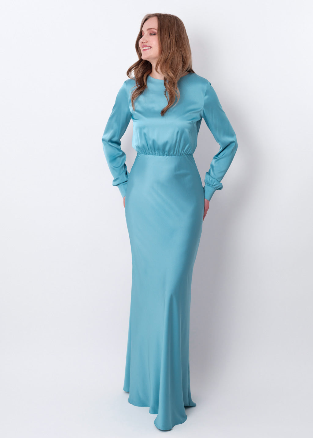 Dusty blue silk long dress