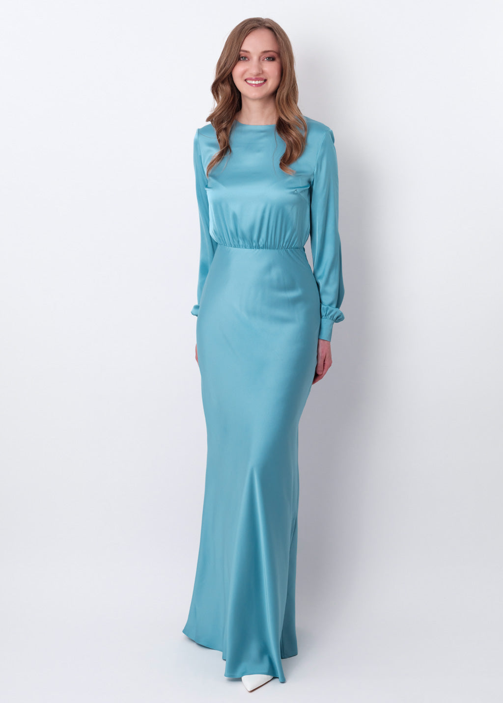 Dusty blue silk long dress