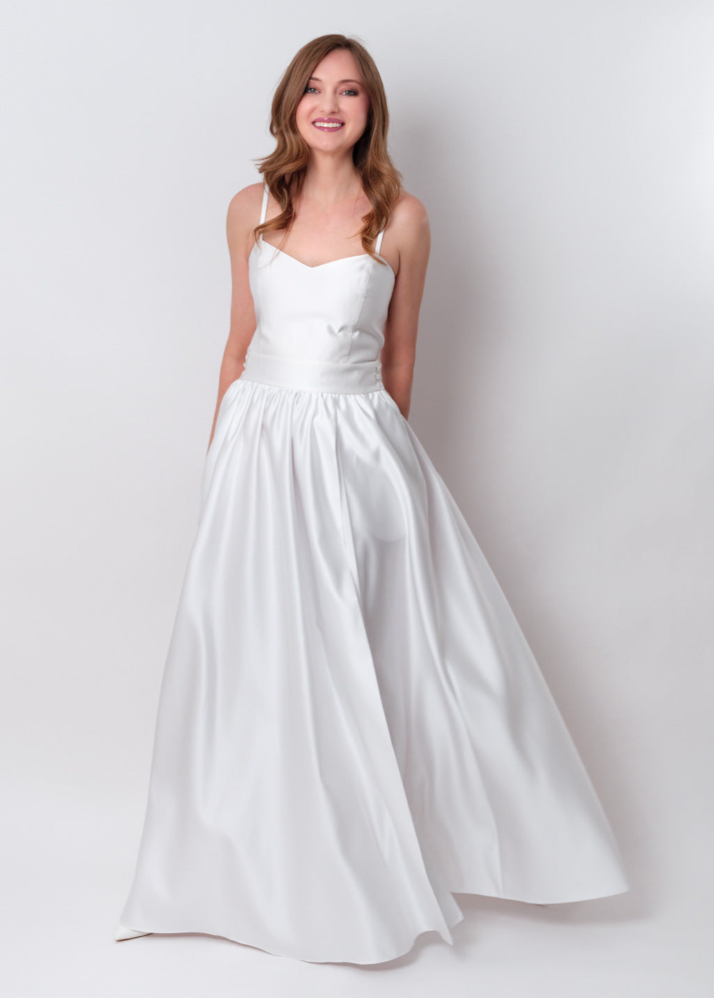 White slit satin open back dress