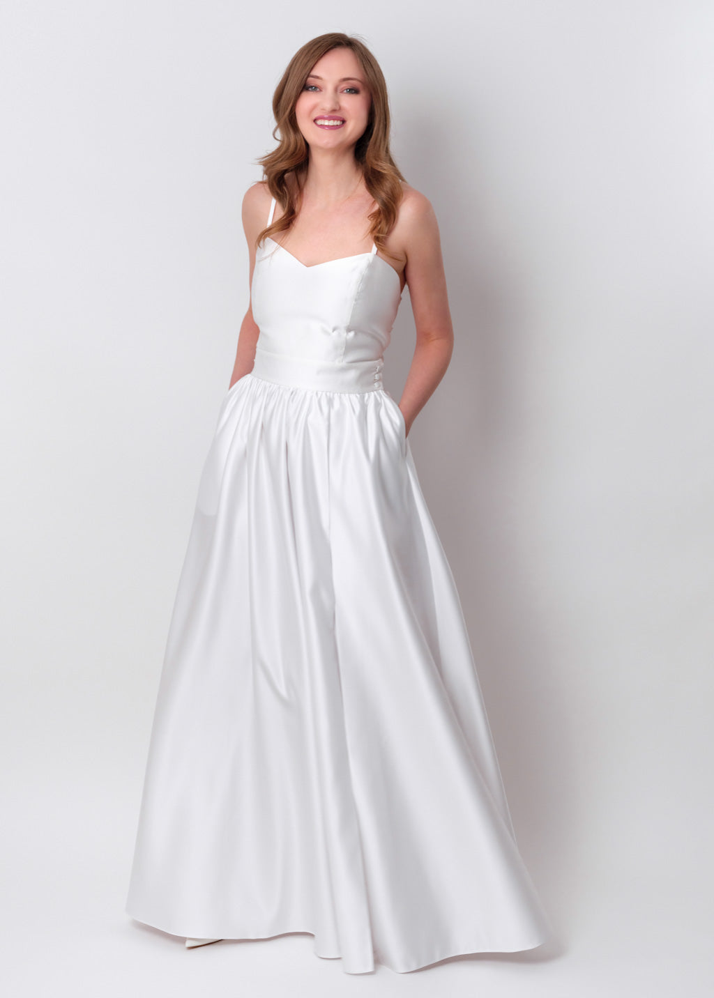 White slit satin open back dress