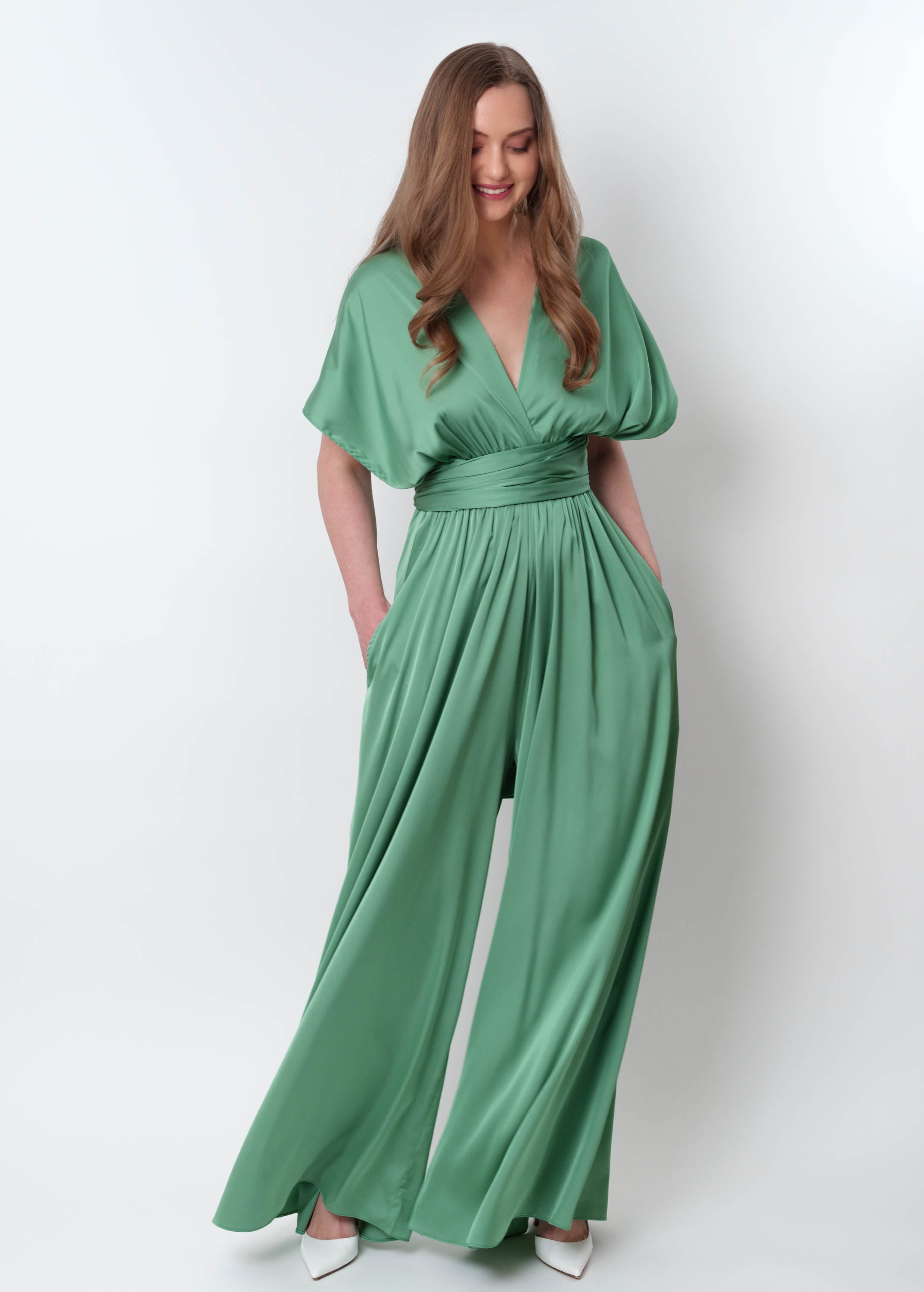 Olive green infinity jumpsuit, silk jumpsuit, bridesmaid jumpsuit, multi wrap multiway convertible jumpsuit, bridesmaid dress, silk convertible dress, long ball gown, multiway dress, multiwrap dress ENME.ME Olive green infinity jumpsuit, silk jumpsuit, bridesmaid jumpsuit, multi wrap multiway convertible jumpsuit, bridesmaid dress, silk convertible dress, long ball gown, multiway dress, multiwrap dress ENME.ME