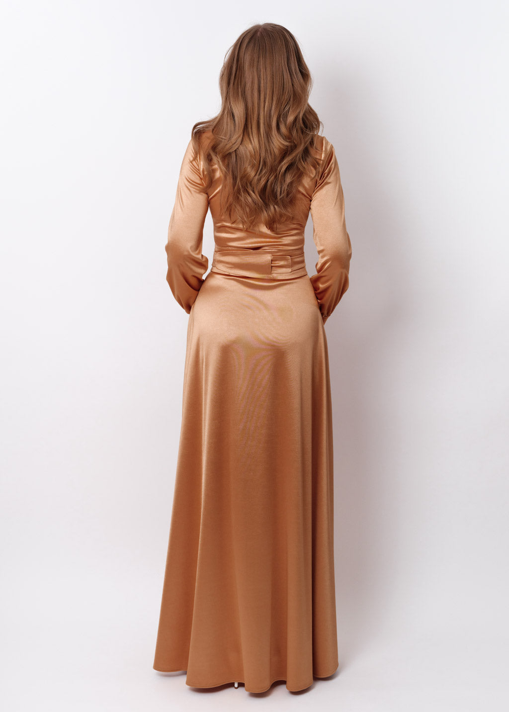 Gold luxury satin dress with belt