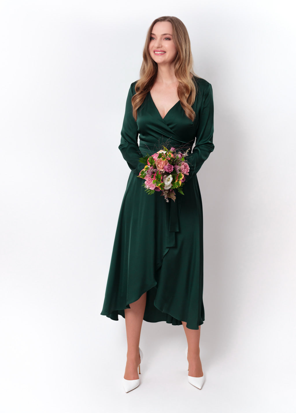 Forest green wrap dress