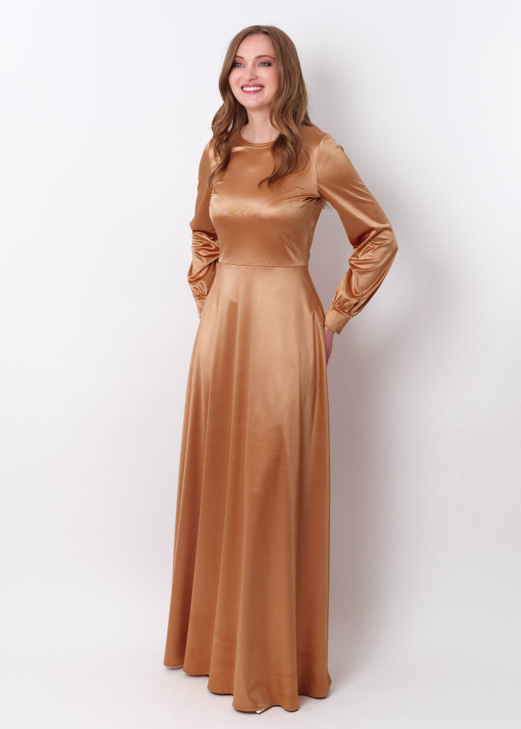 Gold luxury satin dress with belt