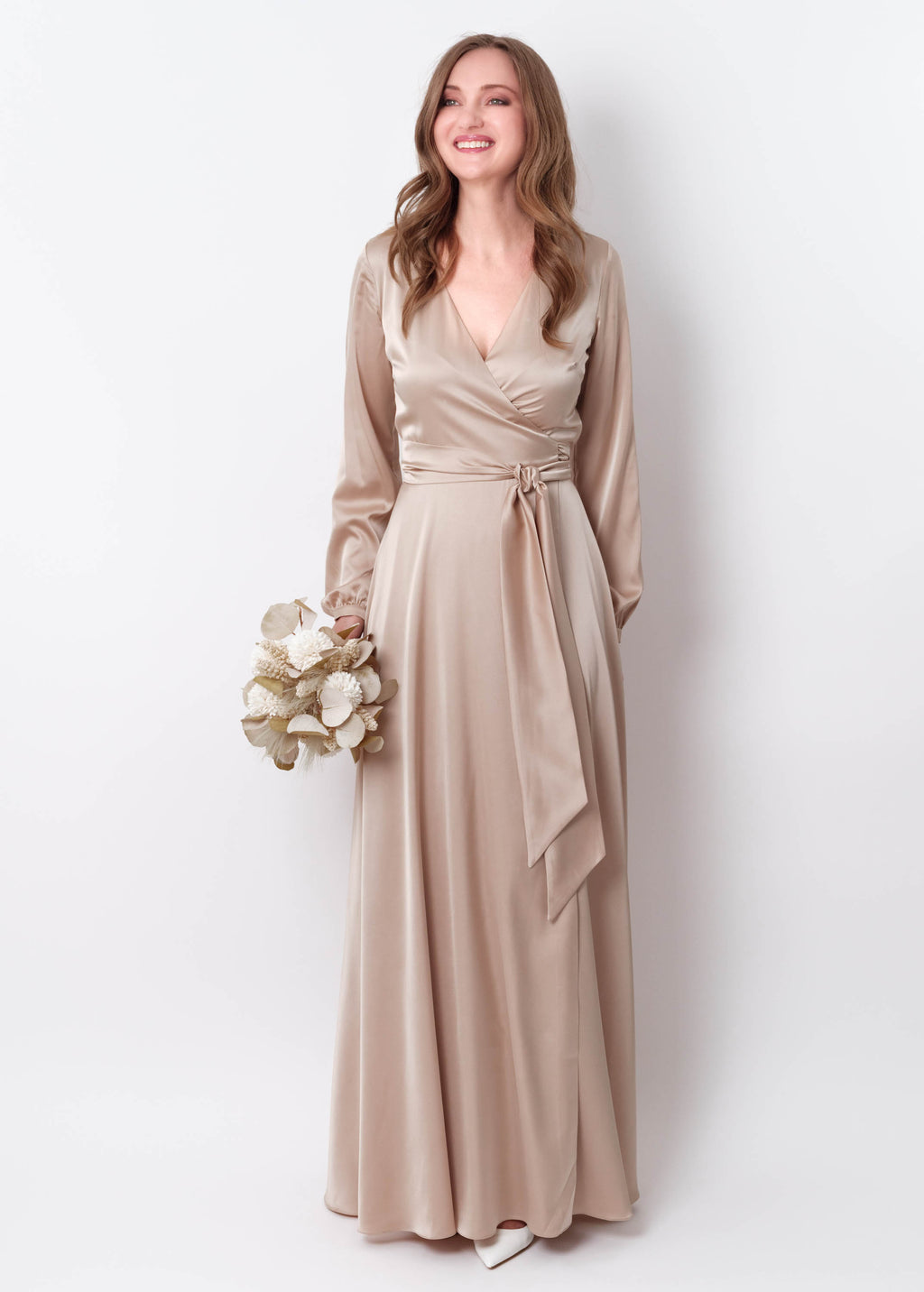 Champagne beige wrap long dress