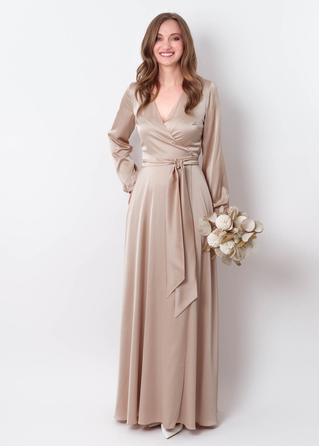 Champagne beige wrap long dress