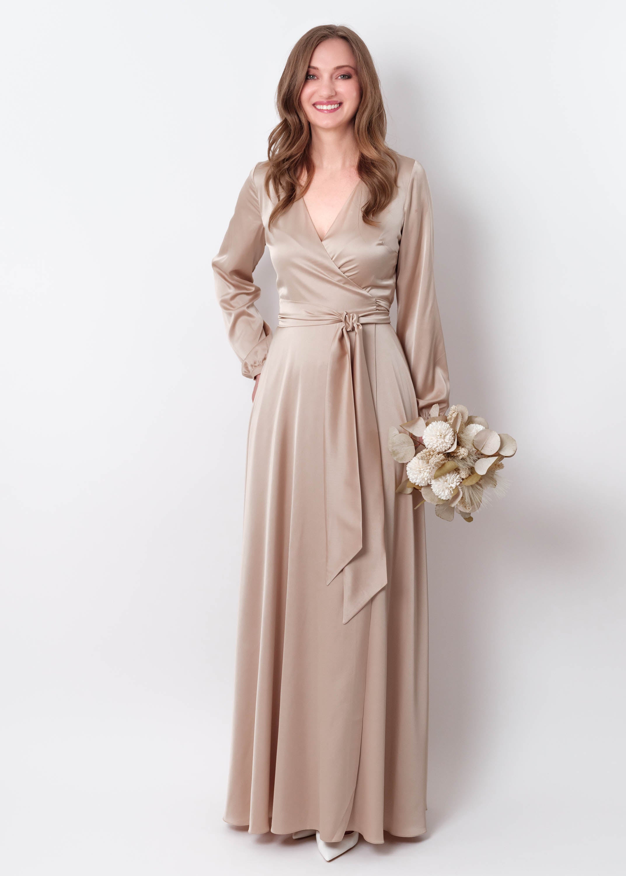 Champagne beige wrap long dress