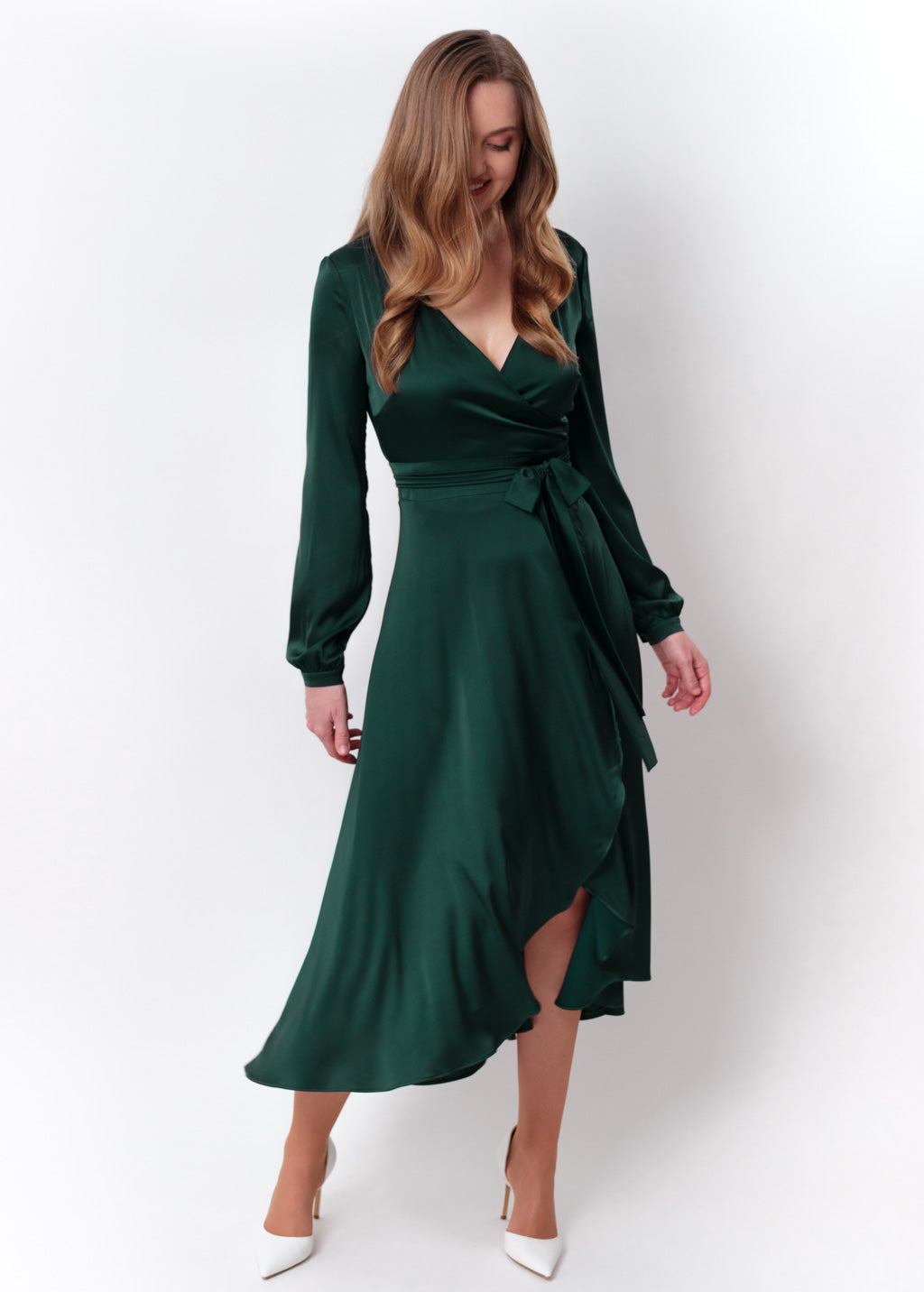 Forest green wrap dress