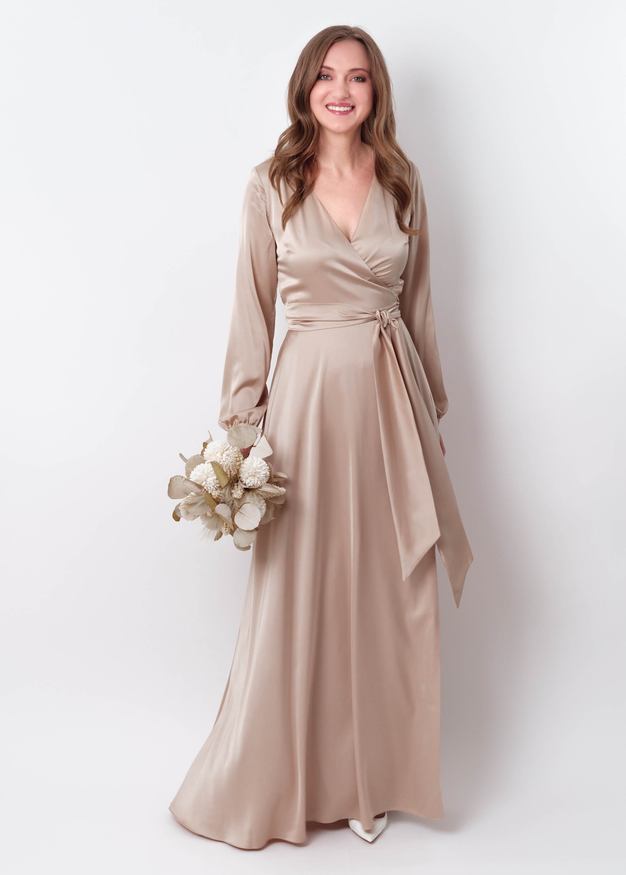 Champagne beige wrap long dress