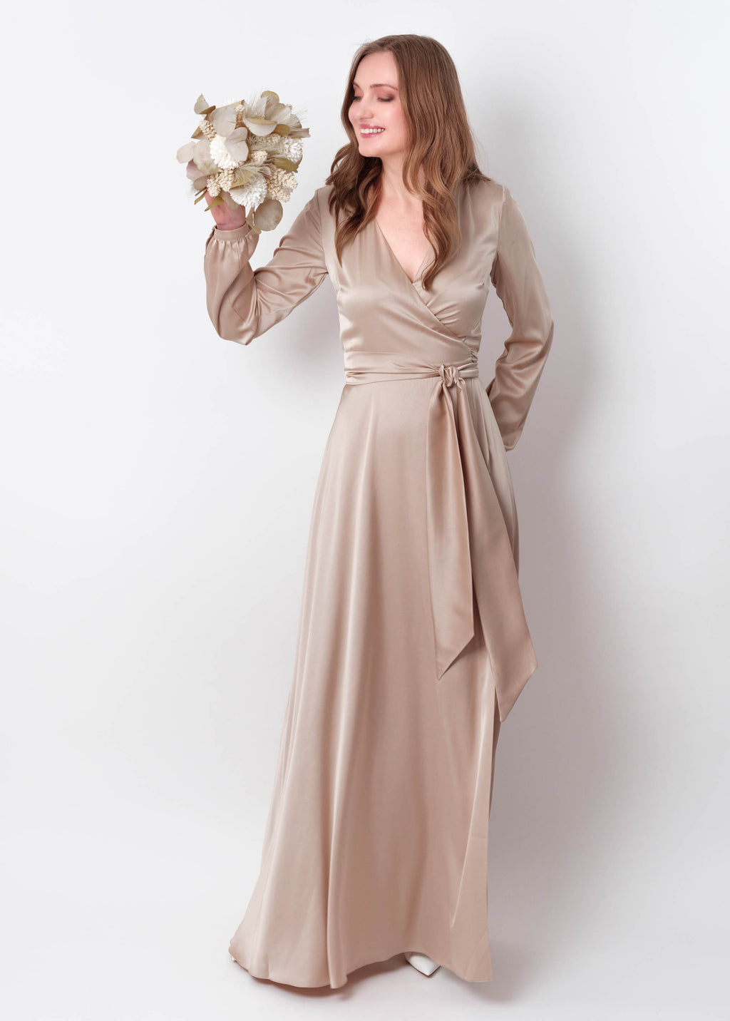 Champagne beige wrap long dress