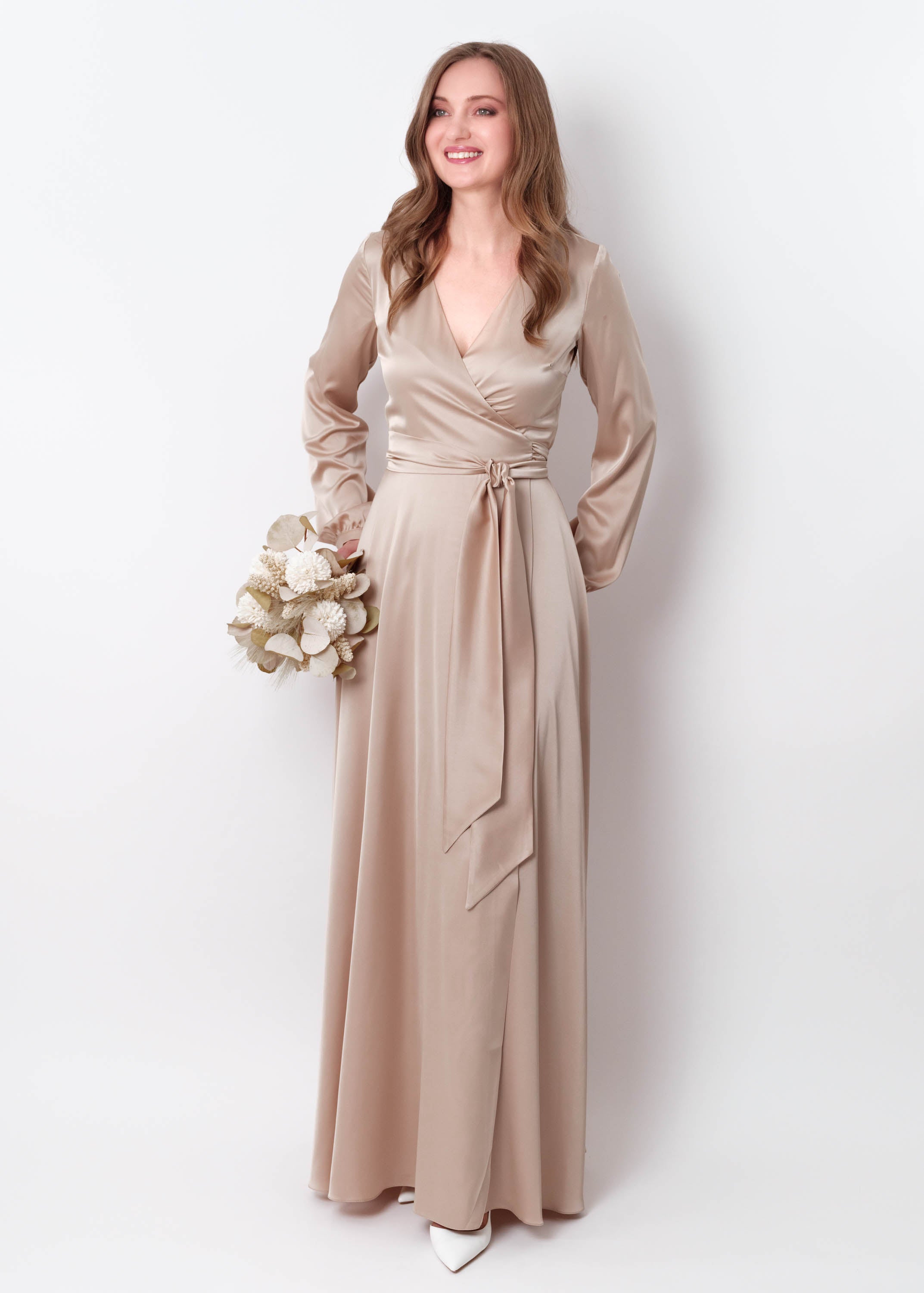 Champagne beige wrap long dress
