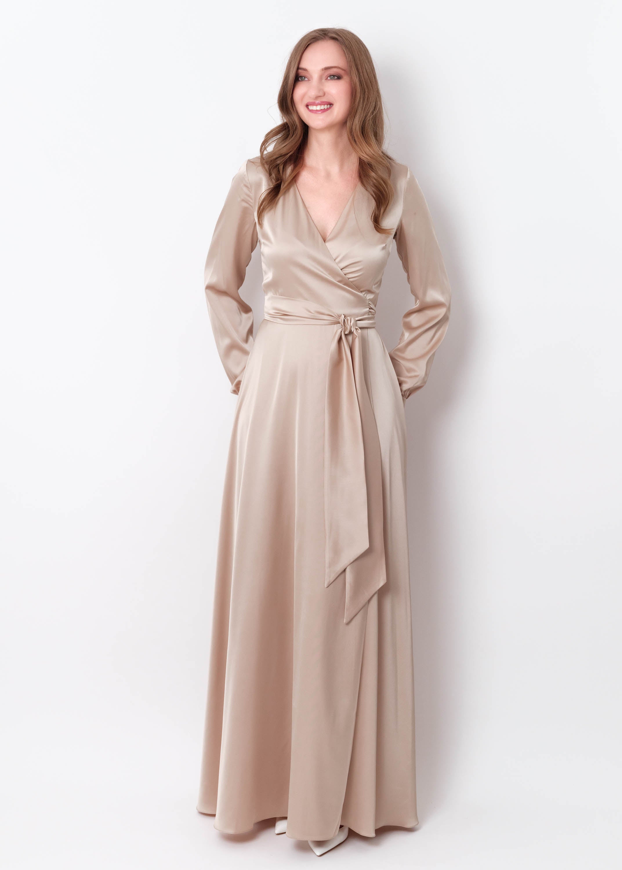 Champagne beige wrap long dress