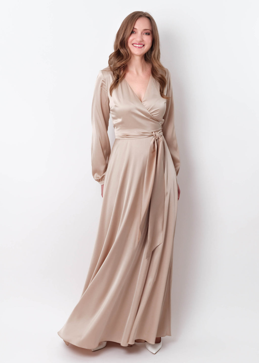 Champagne beige wrap long dress
