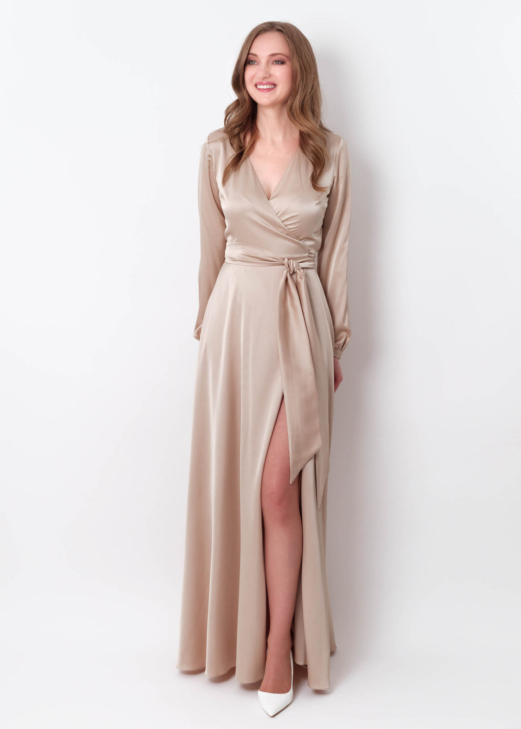 Champagne beige wrap long dress