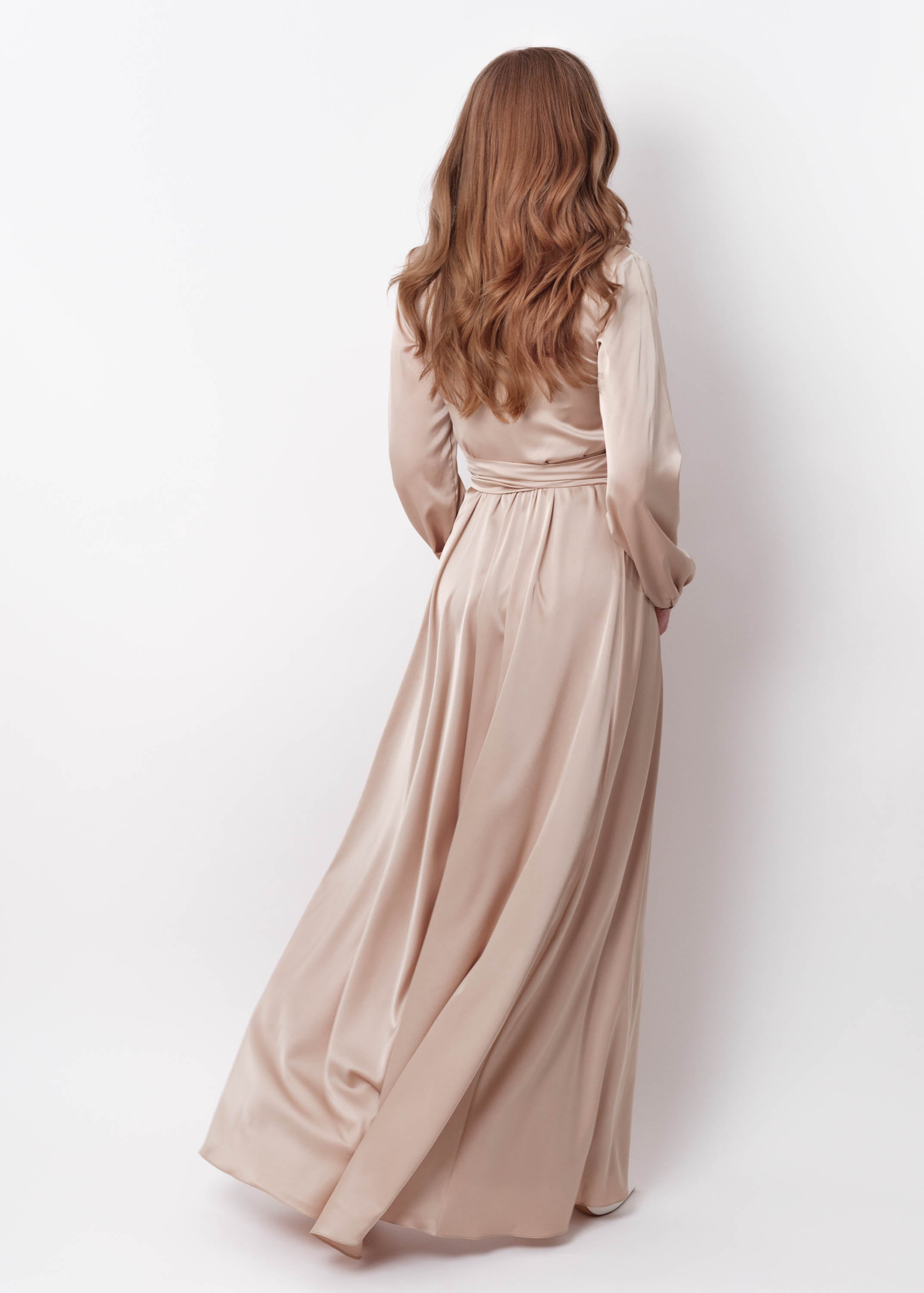 Champagne beige wrap long dress