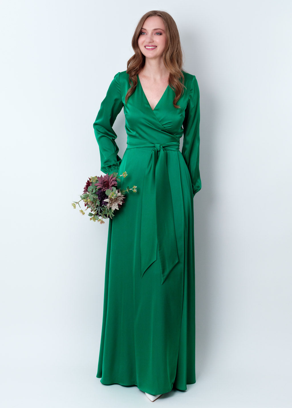 Emerald green wrap long dress