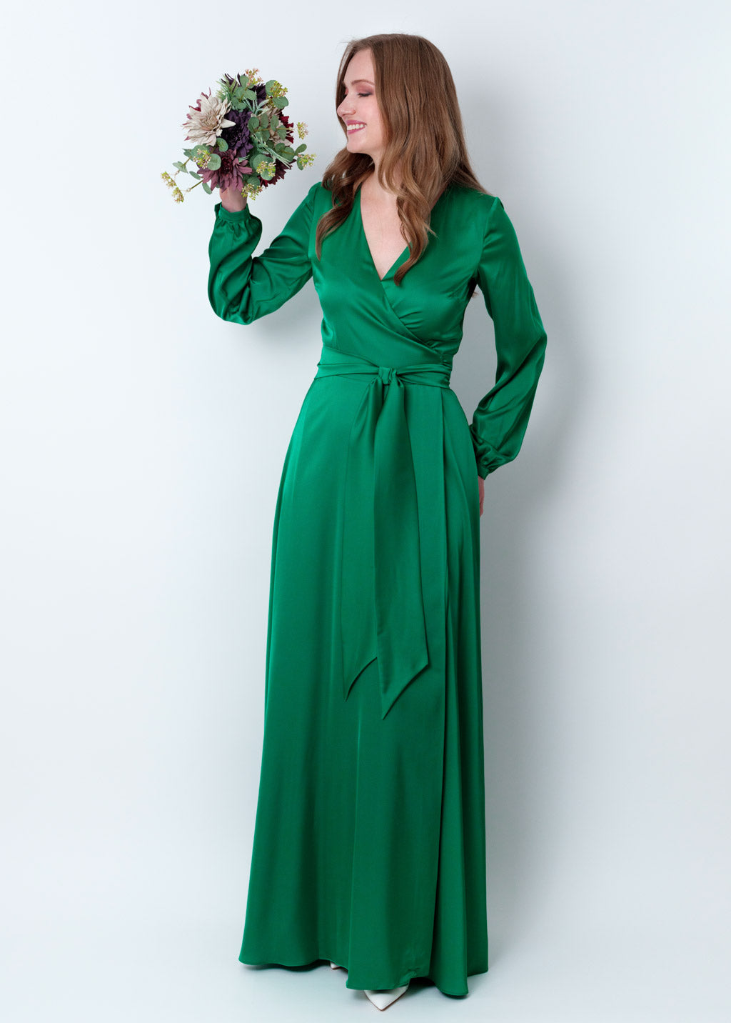 Emerald green wrap long dress
