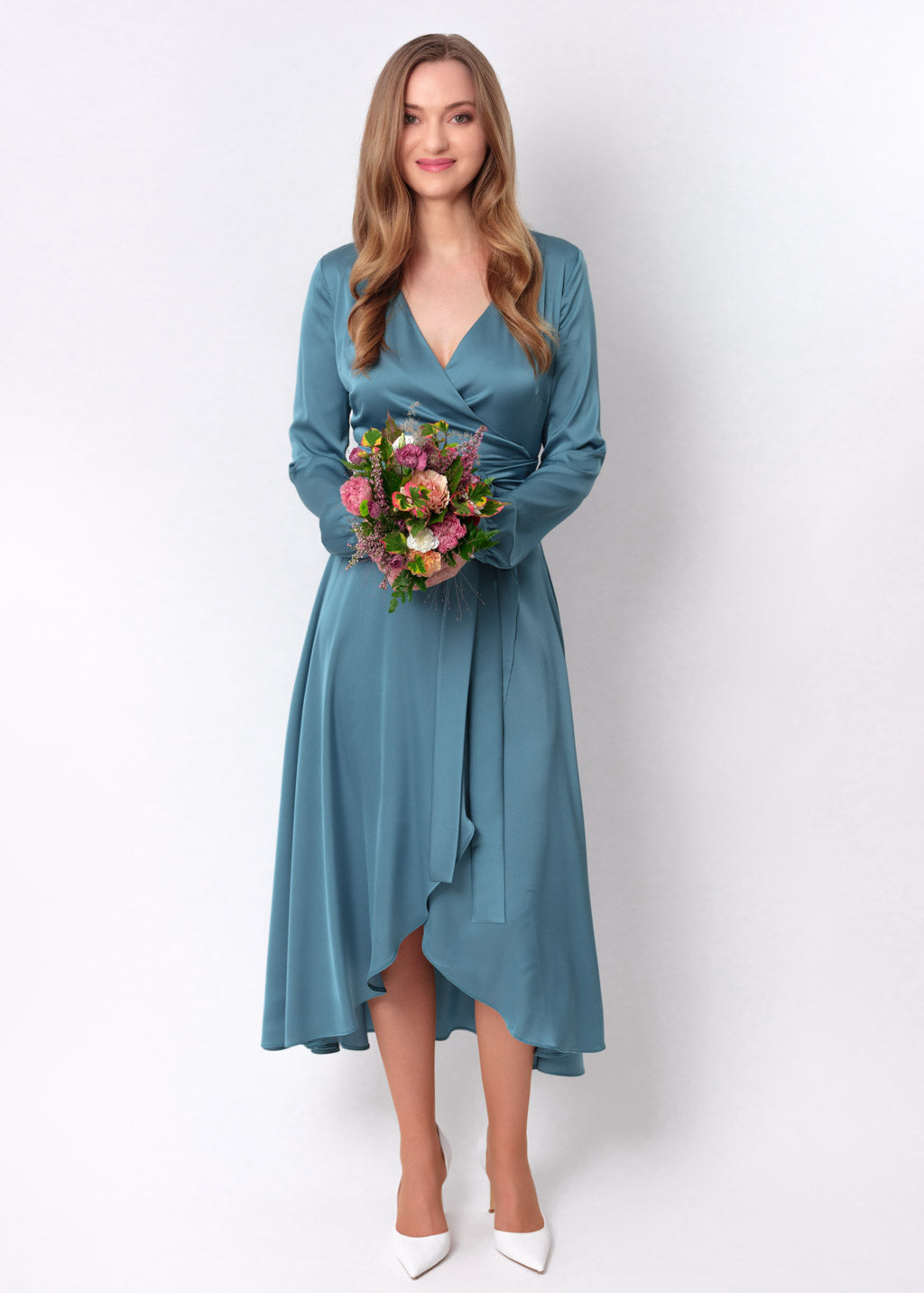 Aqua blue wrap dress