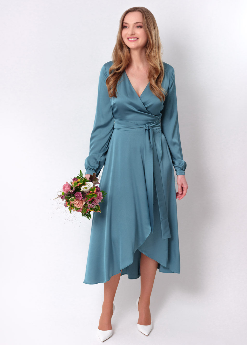 Aqua blue wrap dress