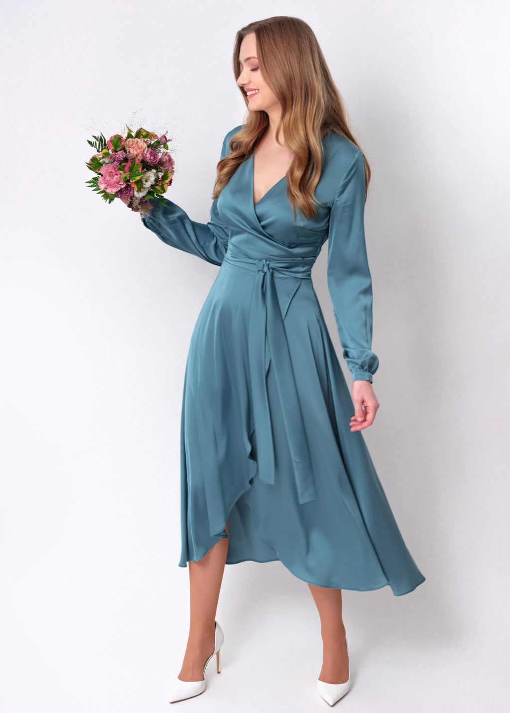 Aqua blue wrap dress
