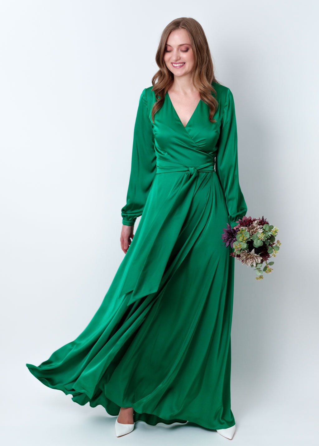 Emerald green wrap long dress