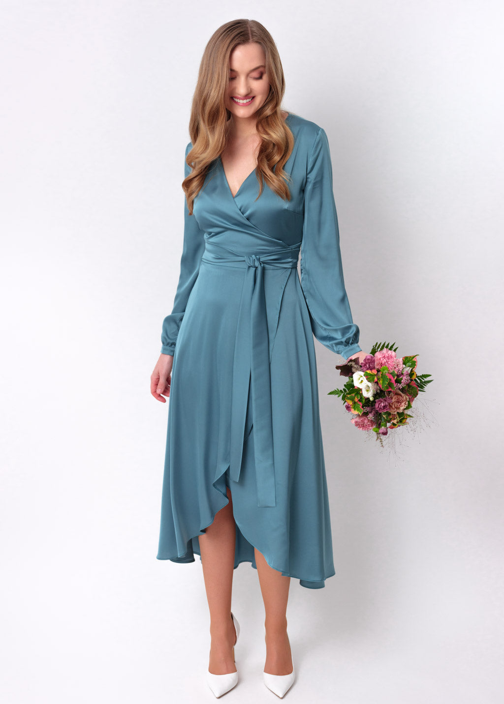 Aqua blue wrap dress