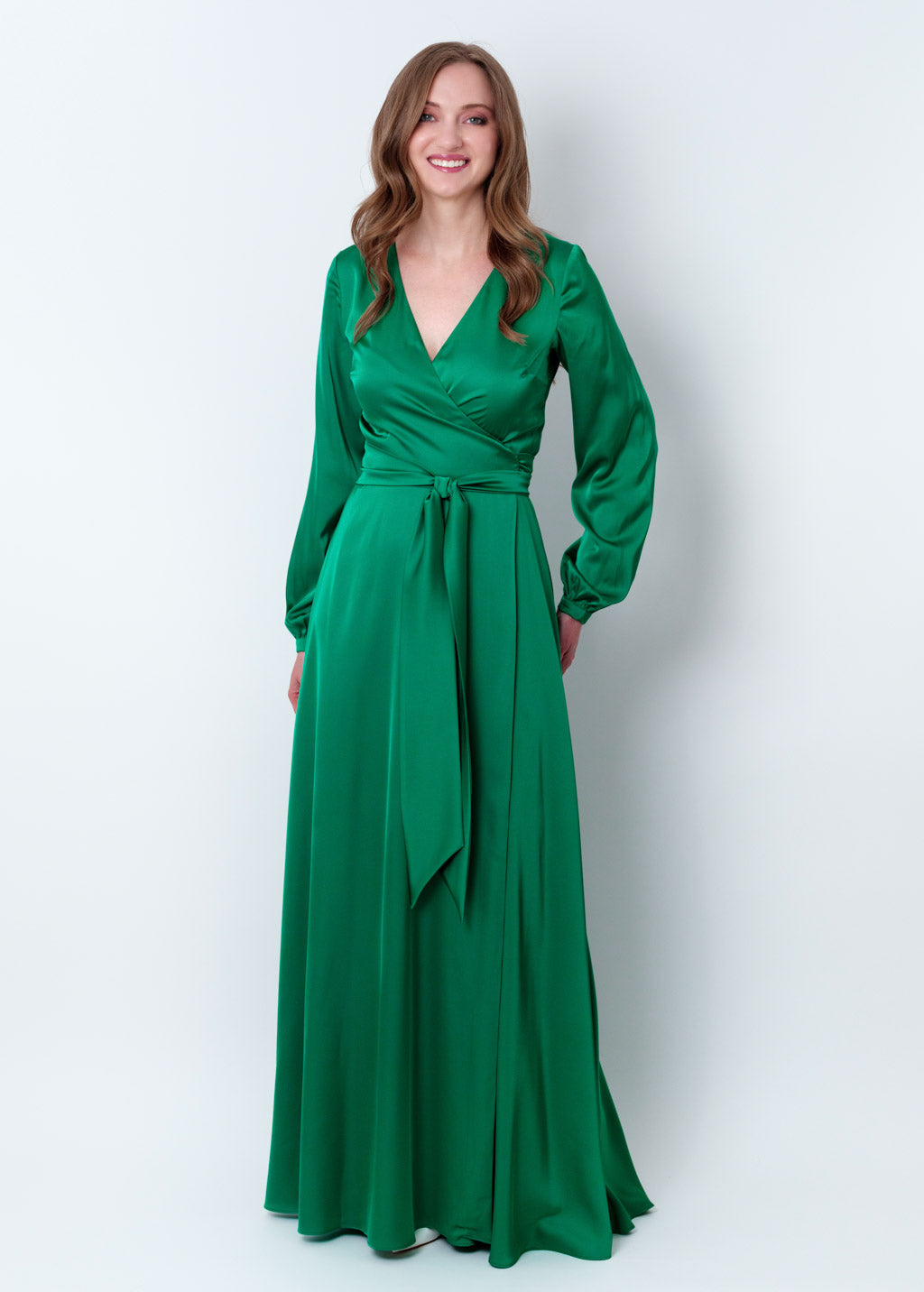 Emerald green wrap long dress
