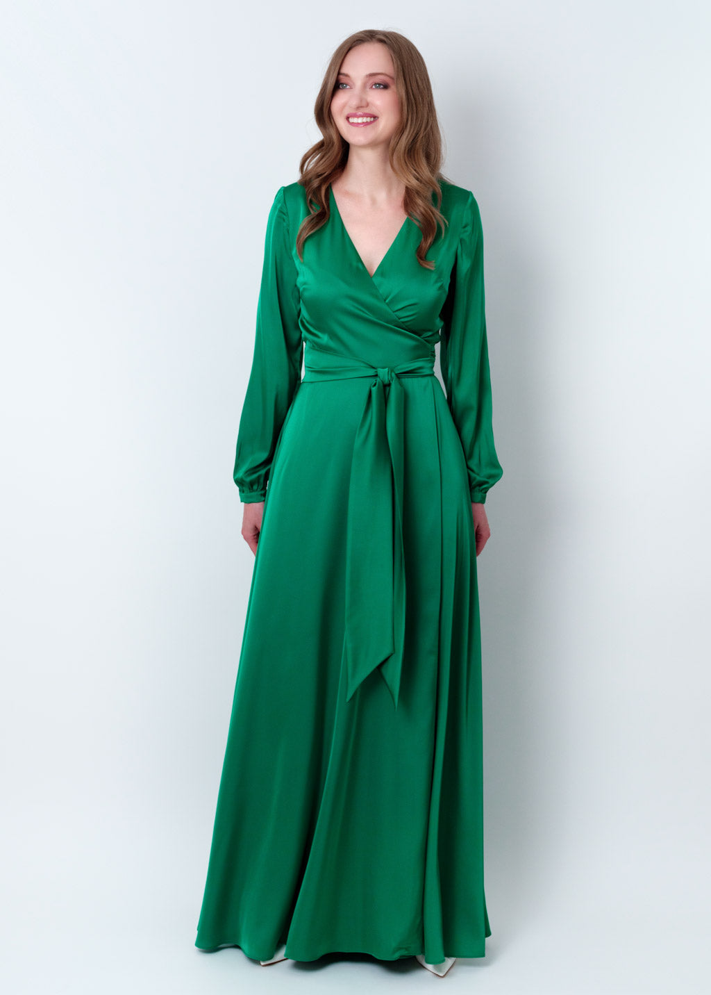 Emerald green wrap long dress
