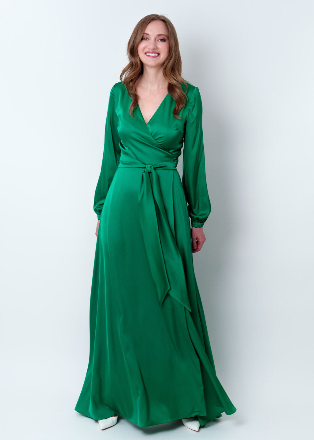 Emerald green wrap long dress