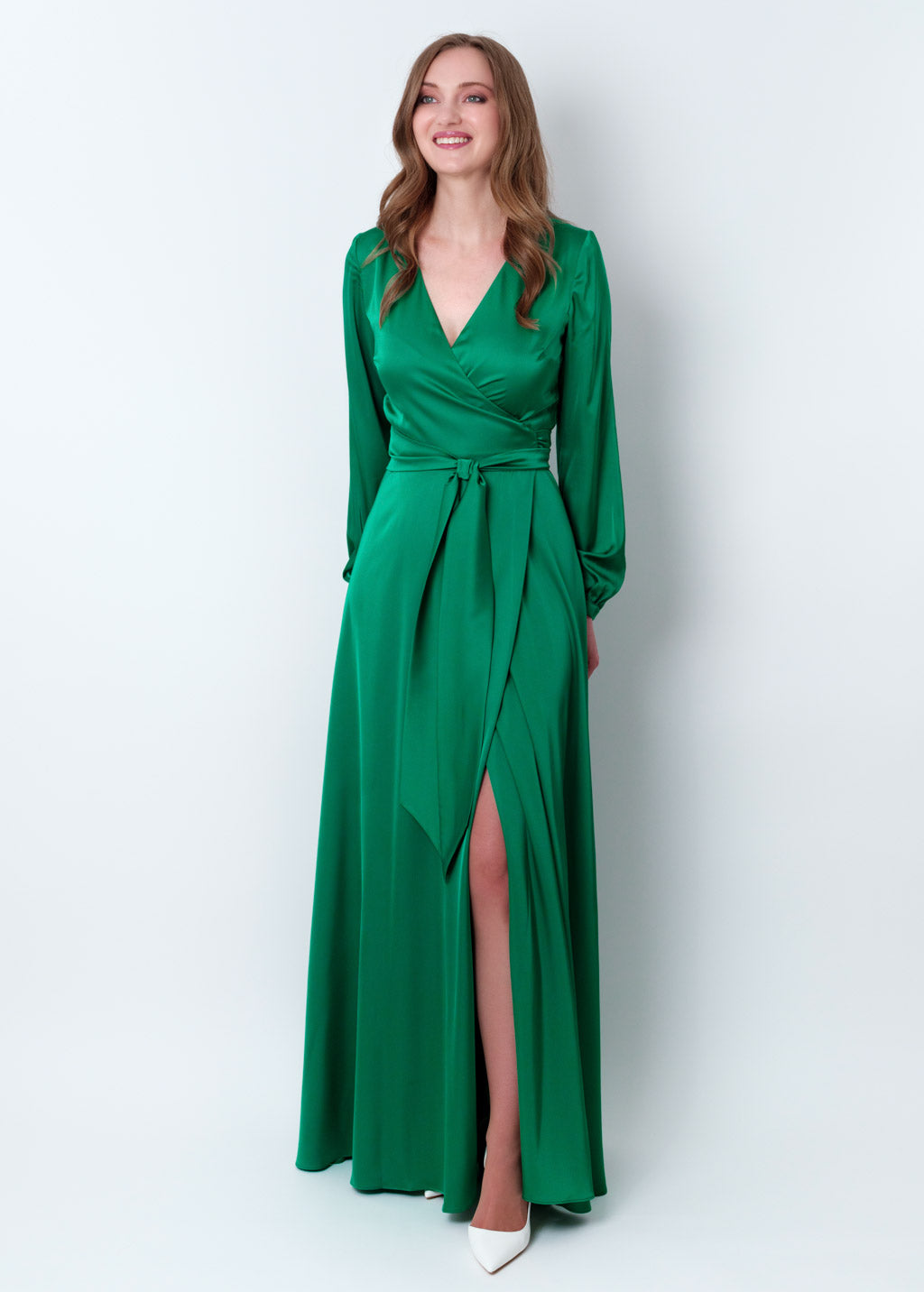 Emerald green wrap long dress