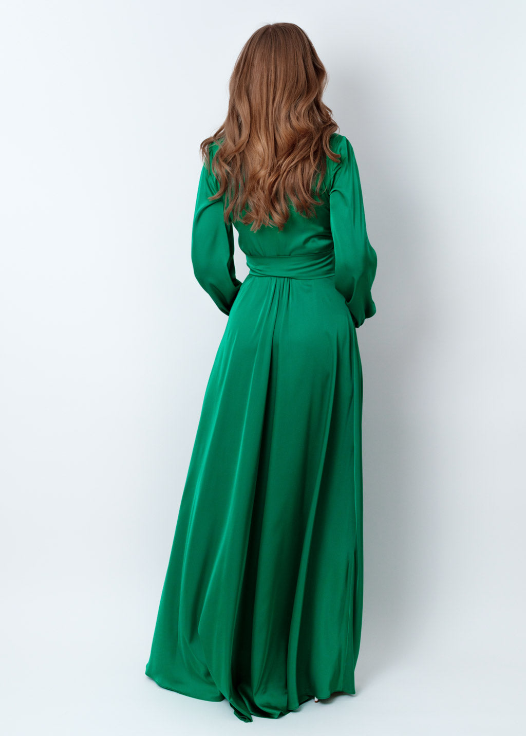 Emerald green wrap long dress
