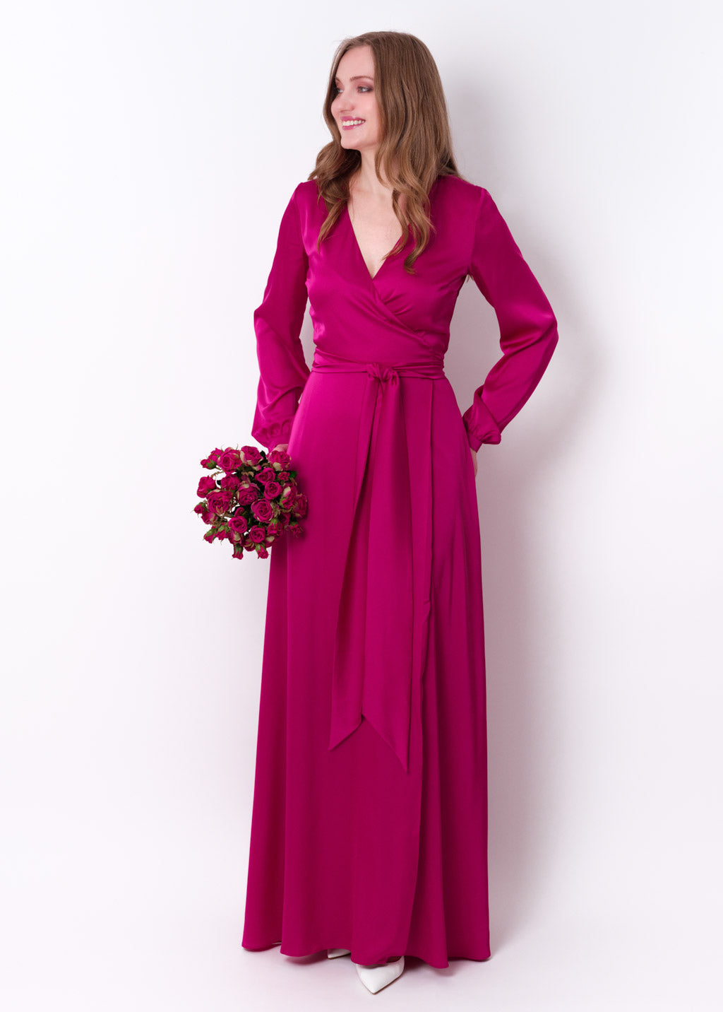 Fuchsia wrap long dress