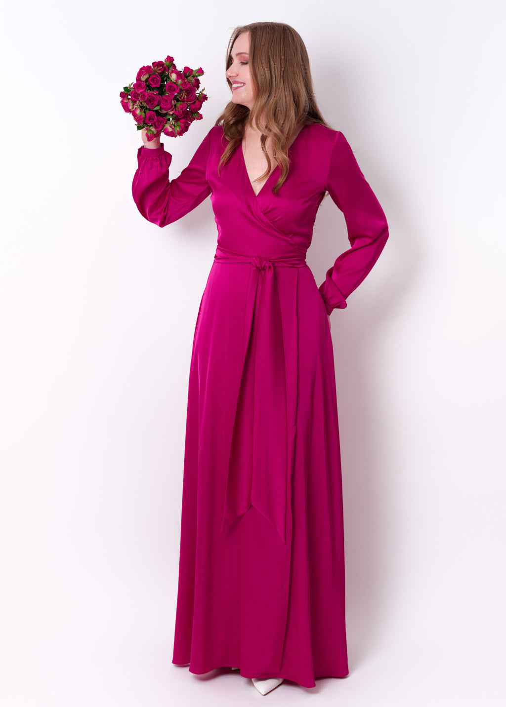 Fuchsia wrap long dress