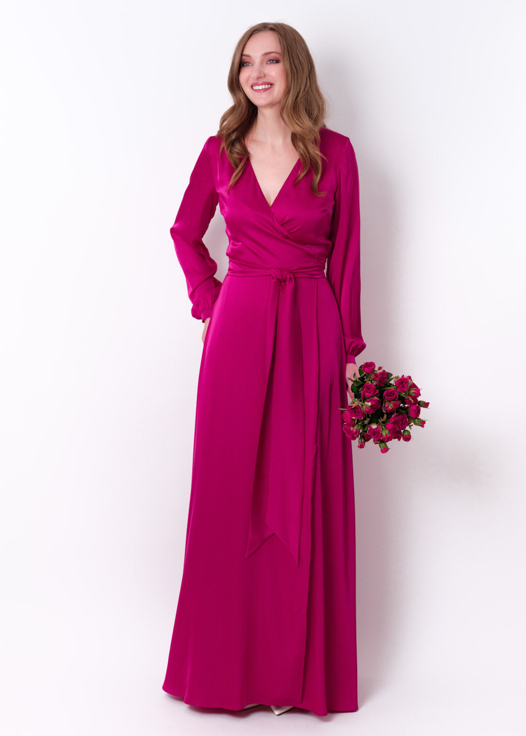 Fuchsia wrap long dress