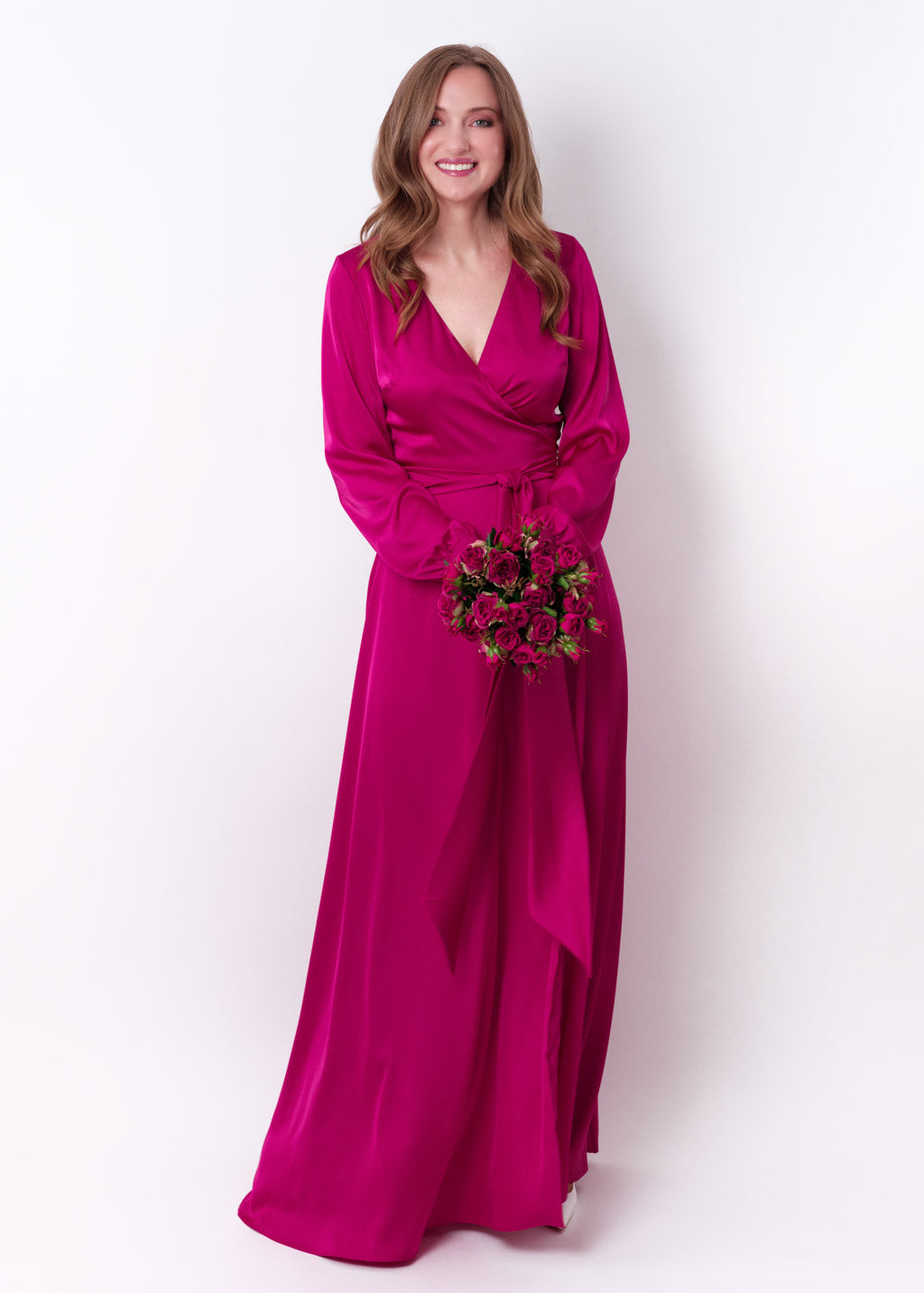 Fuchsia wrap long dress