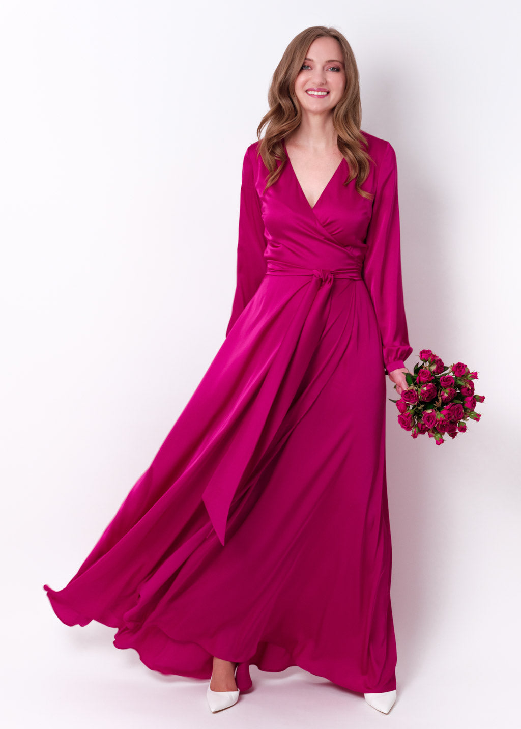 Fuchsia wrap long dress
