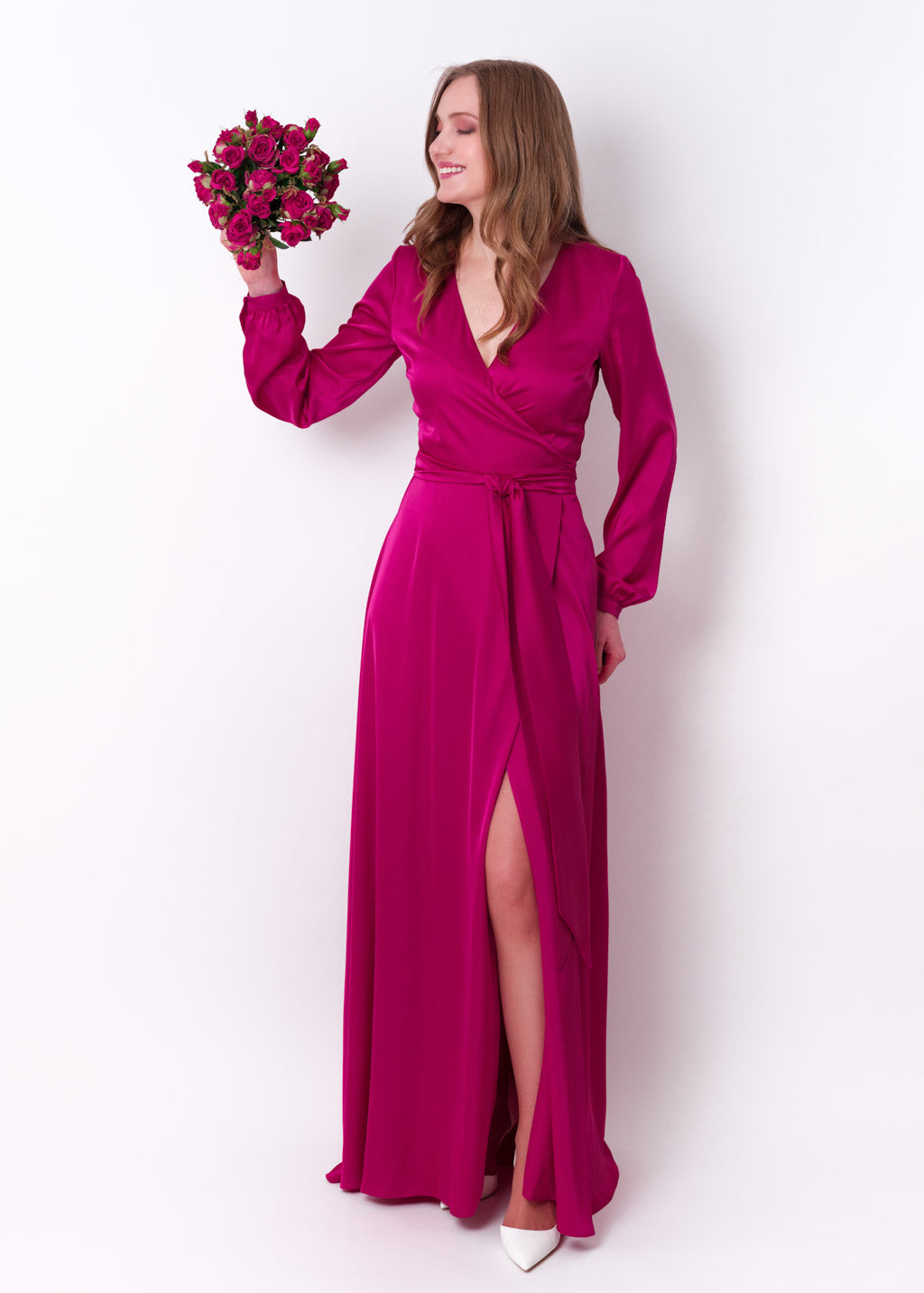 Fuchsia wrap long dress
