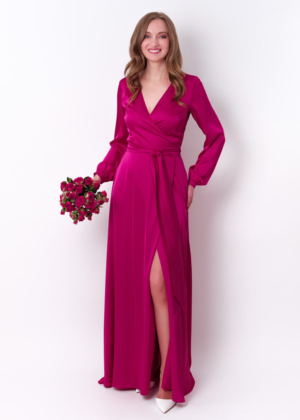 Fuchsia wrap long dress