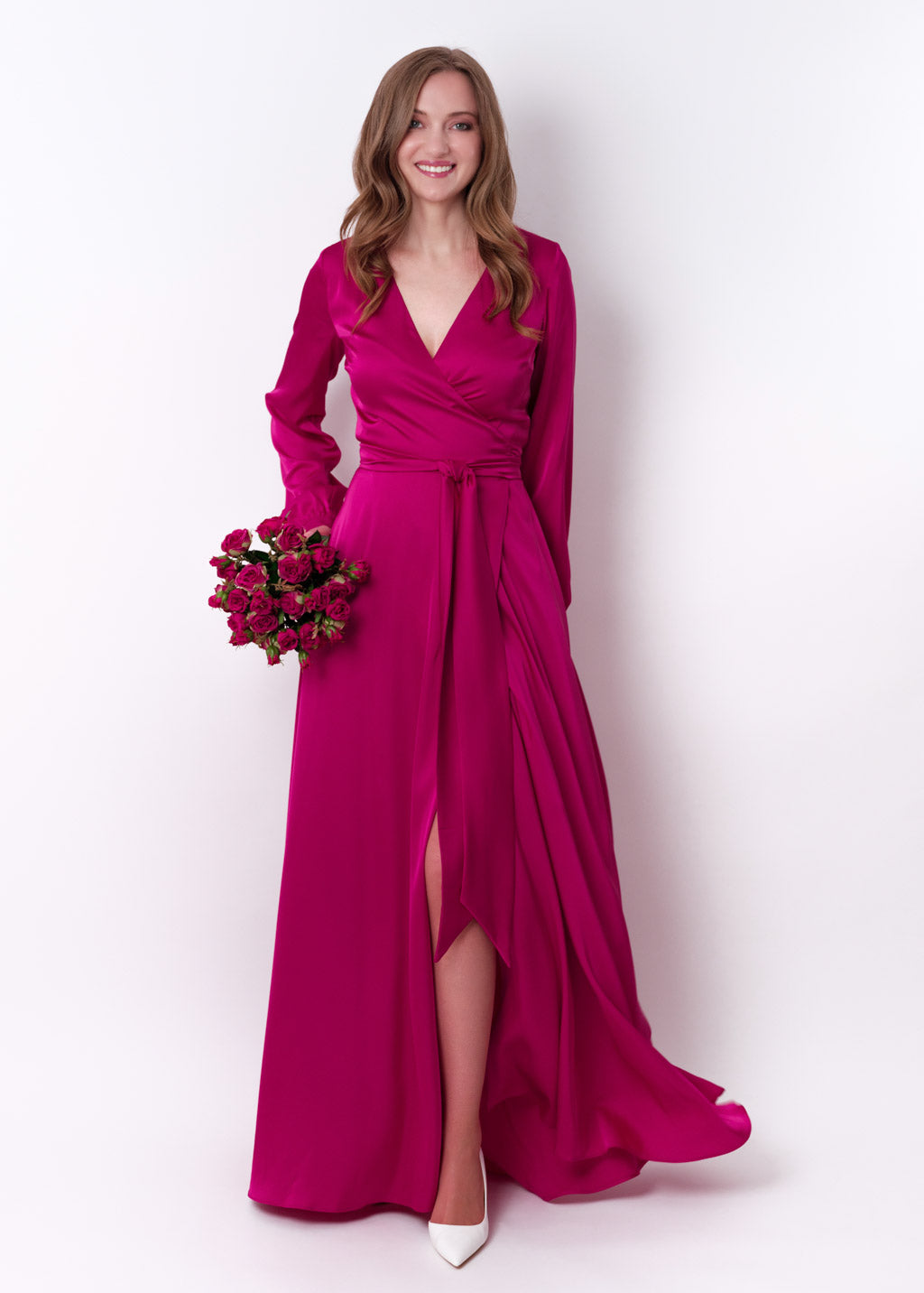 Fuchsia wrap long dress