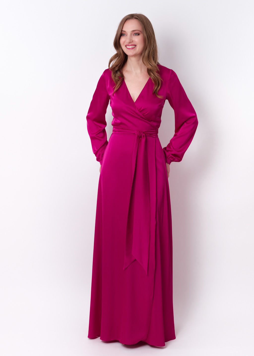 Fuchsia wrap long dress